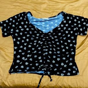 Black Crop Top with white flowers